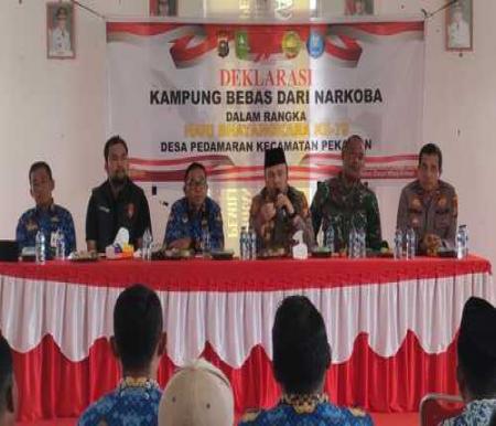 Polsek Bangko mendeklarasikan Kampung Bebas Narkoba di Kepenghuluan Pedamaran. (Foto: Afrizal)