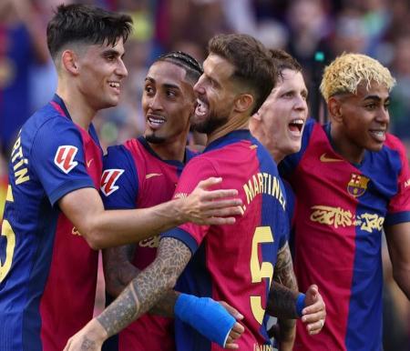 Pemain FC Barcelona merayakan gol Raphinha ke gawang Real Madrid. Hasil Barcelona Vs Real Madrid, Barca Kembali Tekuk El Real di El Clasico.
