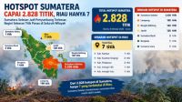 Sebaran titik panas di Sumatera dan Riau sore ini.(infografis/gemini AI/halloriau.com)